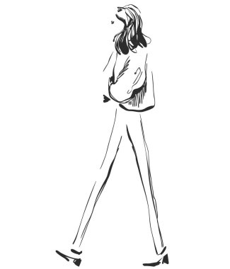 Güzel genç kız modeli tasarımı için. Moda, Stil, güzellik. Grafik, kroki çizim.