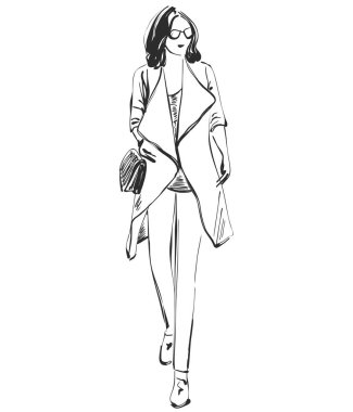 Güzel genç kız modeli tasarımı için. Moda, Stil, güzellik. Grafik, kroki çizim.