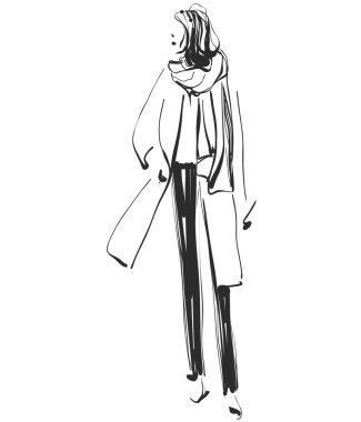 Güzel genç kız modeli tasarımı için. Moda, Stil, güzellik. Grafik, kroki çizim.