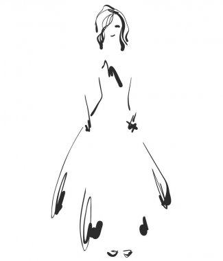 Güzel genç kız modeli tasarımı için. Moda, Stil, güzellik. Grafik, kroki çizim.