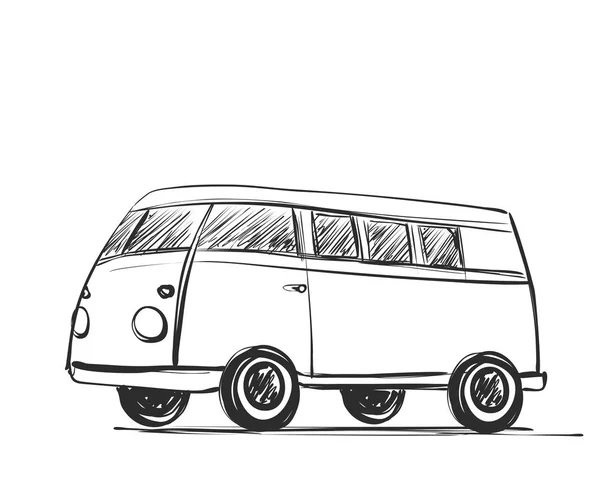 Icône de voiture dans les lignes de croquis doodle. Bus, transport — Image vectorielle