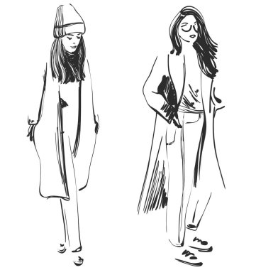 Moda modelleri. Kroki. Ceket