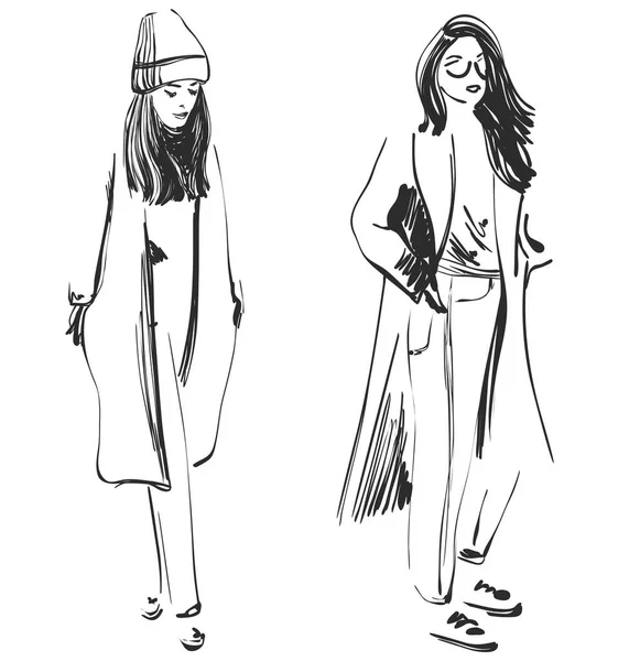 Des mannequins. Croquis. Manteau — Image vectorielle