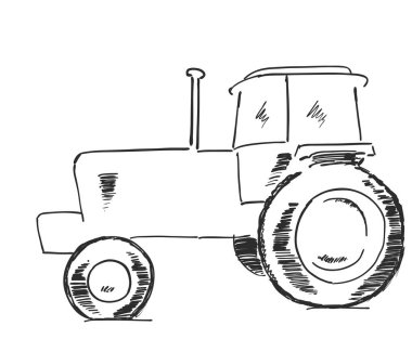 Köyü arazi agrimotor faydalı model. FreeHand doğrusal mürekkep el çekilmiş Icon resmi sanat doodle tarzda yarım yamalak. Traktör