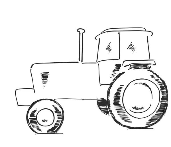 Pueblo agronomotor modelo de utilidad. Freehand tinta lineal dibujado a mano icono imagen incompleta en estilo art doodle. Tractor — Archivo Imágenes Vectoriales