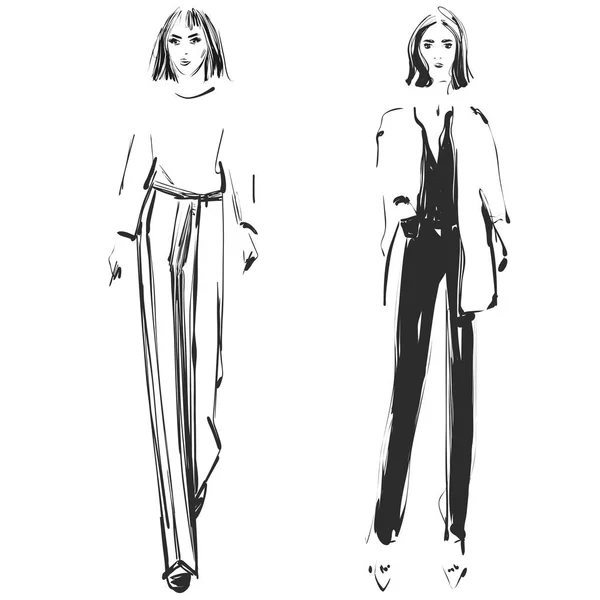 Fashion models sketch. Cartoon girl — Stock Vector