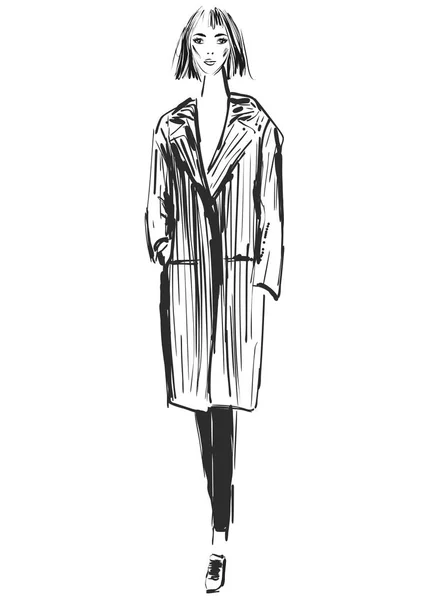 Fashion models sketch. Cartoon girl — Stock Vector