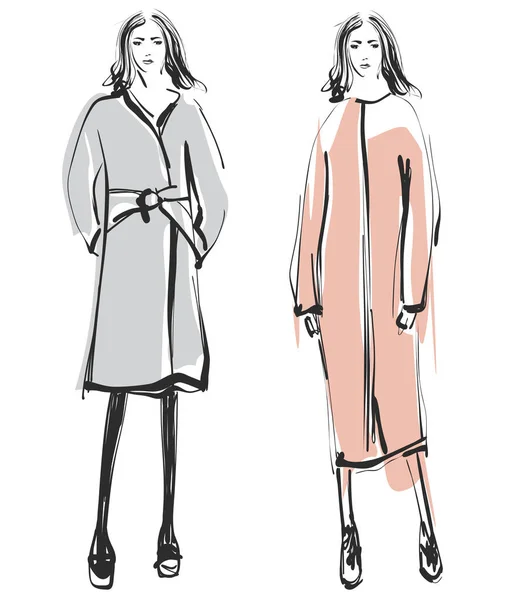 Des mannequins. Croquis. Manteau — Image vectorielle