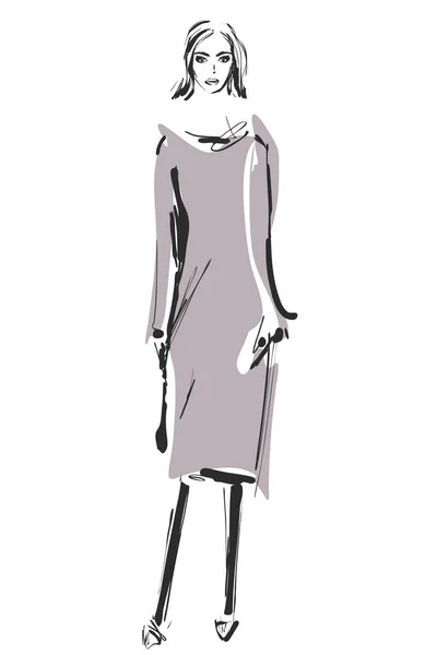 Fashion models sketch. Cartoon girl. Dress — Stock Vector