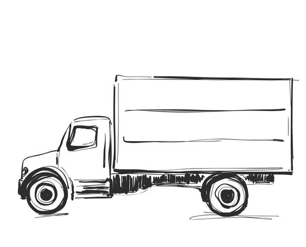 Λεωφορείο για τη μεταφορά φορτίων. Χέρι σκίτσο εικόνα που απομονώνονται σε λευκό φόντο. Φορτηγό — Διανυσματικό Αρχείο