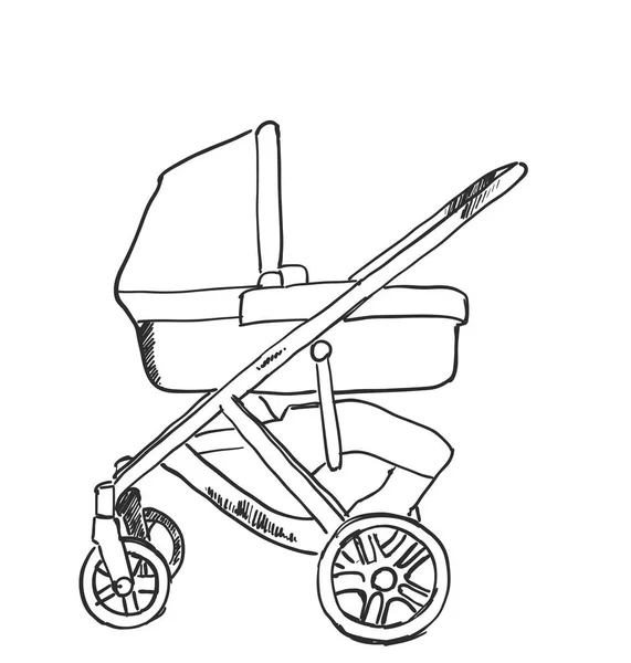 Desenho de carruagem de bebé. Ilustração vetorial desenhada à mão — Vetor de Stock