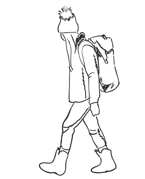 Reiziger en Backpacker. Hand getekend vectorillustratie. Toeristische schets — Stockvector