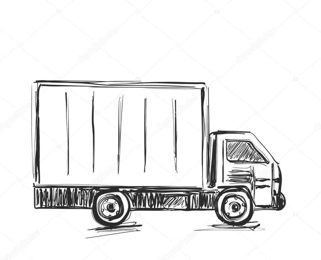 Sketch logistics and delivery poster. Hand drawn vector illustration