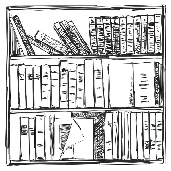 Antecedentes. Esbozo de estantes de libros. Ilustración vectorial . — Vector de stock
