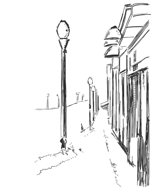 Illustratie met de hand getekende afbeelding in vector. Oude stad landschap schets — Stockvector