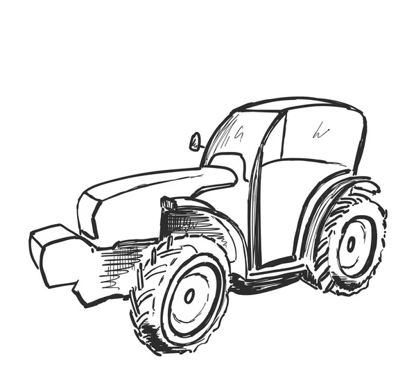 Boceto del tractor. Maquinaria agrícola extraída a mano — Vector de stock