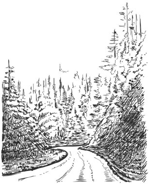 Kırsal kesimde yol. Elle çizilmiş yatay kroki