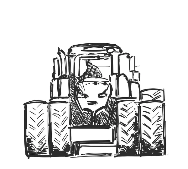 Schizzo del trattore. Macchine agricole disegnate a mano — Vettoriale Stock
