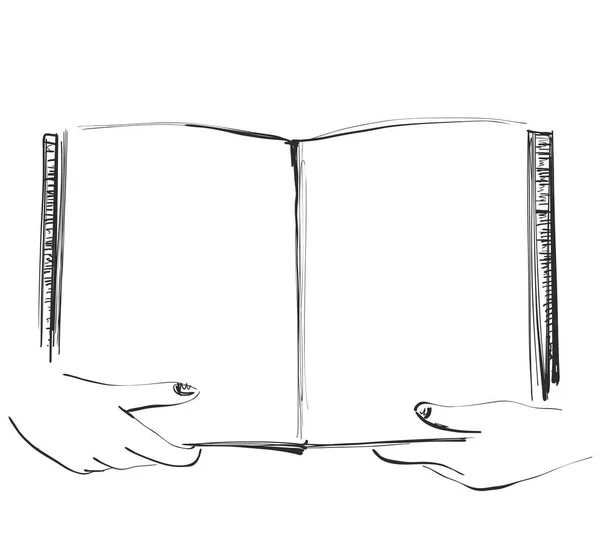 Buch in den Händen. Skizzieren. Handgezeichnete Illustration — Stockvektor