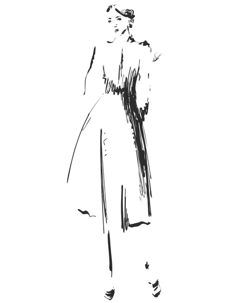 Graphique vectoriel avec beau modèle de jeune fille pour le design. Mode, style, jeunesse, beauté, dessin. Femme sexy. Robe . — Image vectorielle