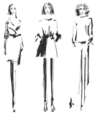 Güzel genç girll tasarımı için. Moda model, Stil, kroki çizim. Seksi kadın. Elbise.