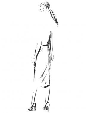 Güzel genç girll tasarımı için. Moda model, Stil, kroki çizim. Seksi kadın. Elbise.