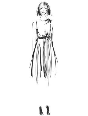 Güzel genç girll tasarımı için. Moda model, Stil, kroki çizim. Seksi kadın. Elbise.