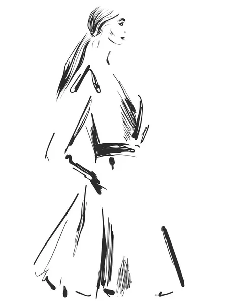 Graphique vectoriel avec beau modèle de jeune fille pour le design. Mode, style, jeunesse, beauté, dessin. Femme sexy. Robe . — Image vectorielle