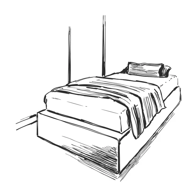 Schlafzimmerinnenskizze. Handgezeichnete Möbel. — Stockvektor