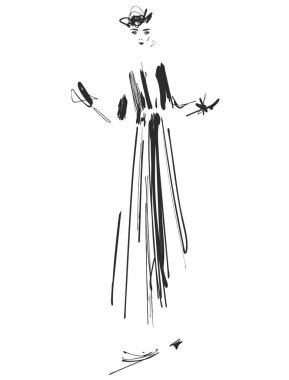 Güzel genç girll tasarımı için. Moda model, Stil, kroki çizim. Seksi kadın. Elbise.