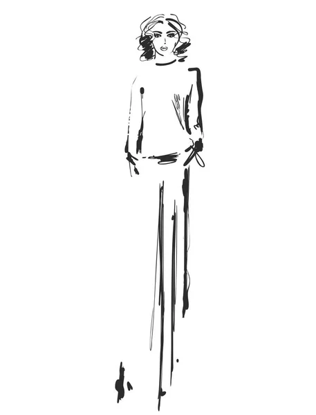 Fashion modellen schets. Cartoon meisje — Stockvector