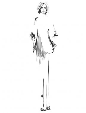 Güzel genç girll tasarımı için. Moda model, Stil, kroki çizim. Seksi kadın. Elbise.