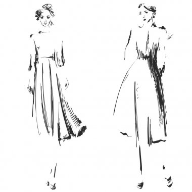 Güzel genç girll tasarımı için. Moda model, Stil, kroki çizim. Seksi kadın. Elbise.