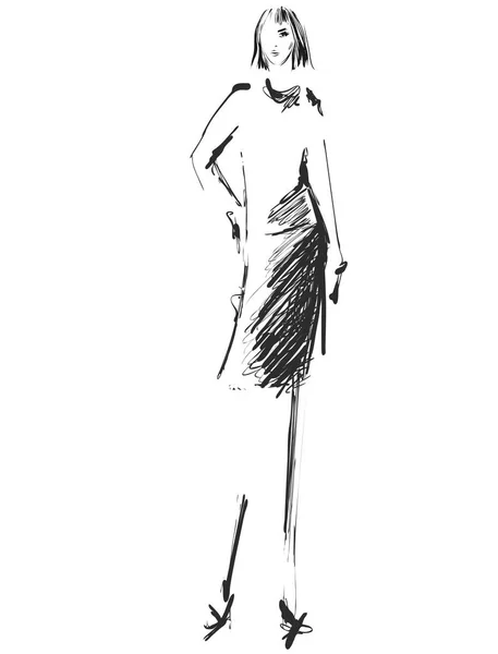 Belle jeune fille pour le design. Modèle de mode, style, dessin croquis. Femme sexy. Robe . — Image vectorielle