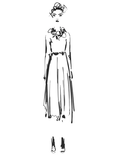 Όμορφη νεαρή girll για σχεδιασμό. Μόδα μοντέλο, το στυλ, το σκίτσο, σχέδιο. Σέξι γυναίκα. Φόρεμα. — Διανυσματικό Αρχείο
