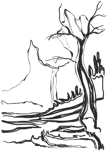 Szkic starych drzew. Wektor ilustracja krajobraz — Wektor stockowy