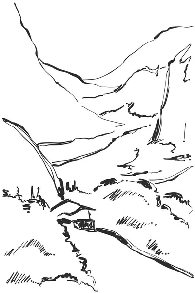 手には、山の風景のベクター イラストが描かれました。スケッチ — ストックベクタ