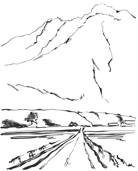 Illustrazione vettoriale disegnata a mano del paesaggio montano — Vettoriale Stock