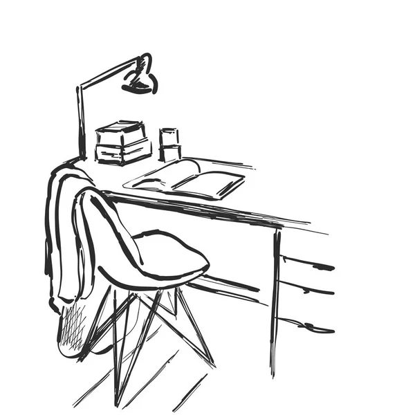Asztali számítógéphez vagy munkahelyi kézzel rajzolt doodle stílus. — Stock Vector