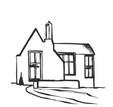 Konut kroki. Elle çizilmiş şekil. Çizgi film bina