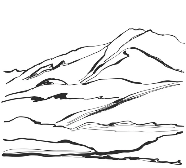 Illustrazione vettoriale disegnata a mano del paesaggio montano. Schizzo — Vettoriale Stock