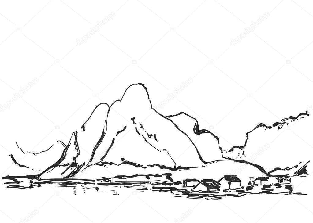 Hand drawn vector illustration of mountain landscape