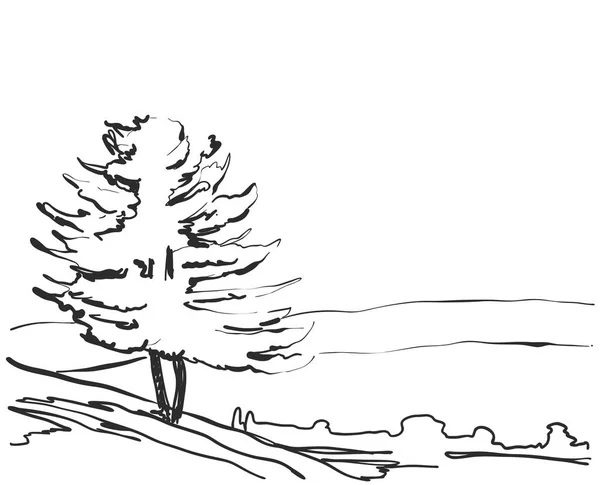 Векторний пейзаж. Ескіз лавки парку. Дерево — стоковий вектор