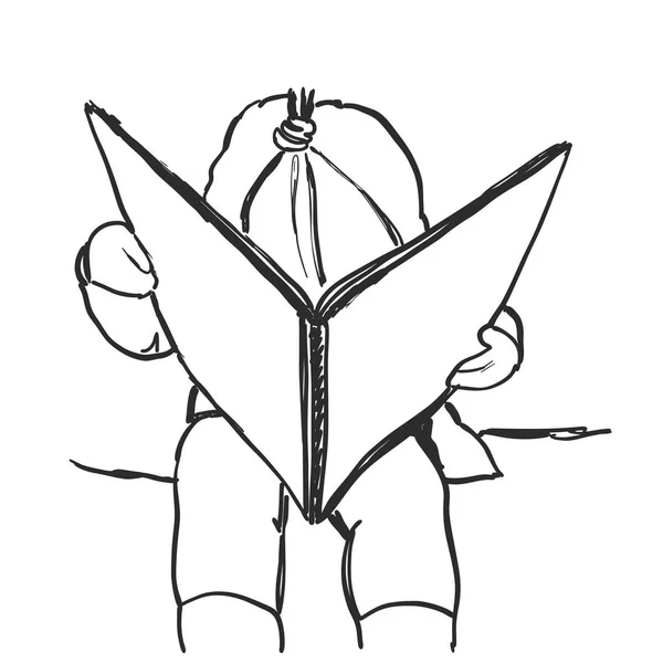 Babymeisje het lezen van een boek. Bewerkbare vector achtergrond met wit — Stockvector