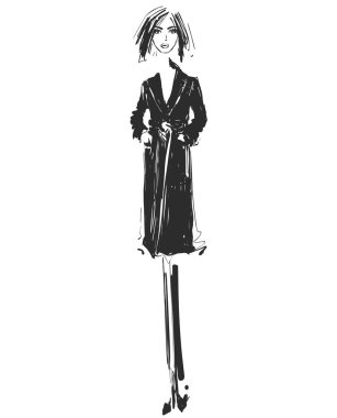 Vektör grafik tasarım için moda modeli ile. Kat kroki.