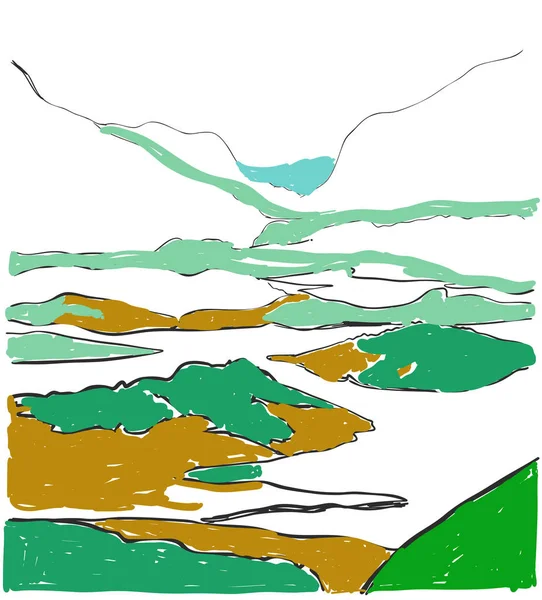 Illustrazione vettoriale del paesaggio del fumetto. Schizzo dei campi disegnati a mano — Vettoriale Stock