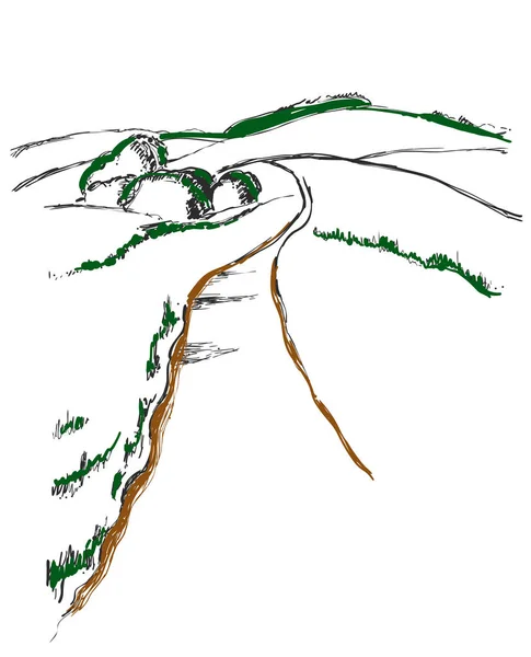 Road in platteland. Hand getekende landschap schets — Stockvector