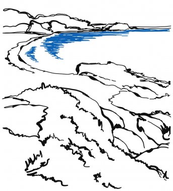 Göl manzara. Beach taş