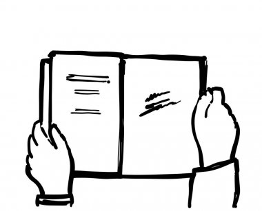 İnsan eli ile kağıt kitap. Kroki