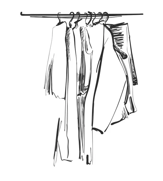 手描きのワードローブのスケッチ。服にハンガー — ストックベクタ